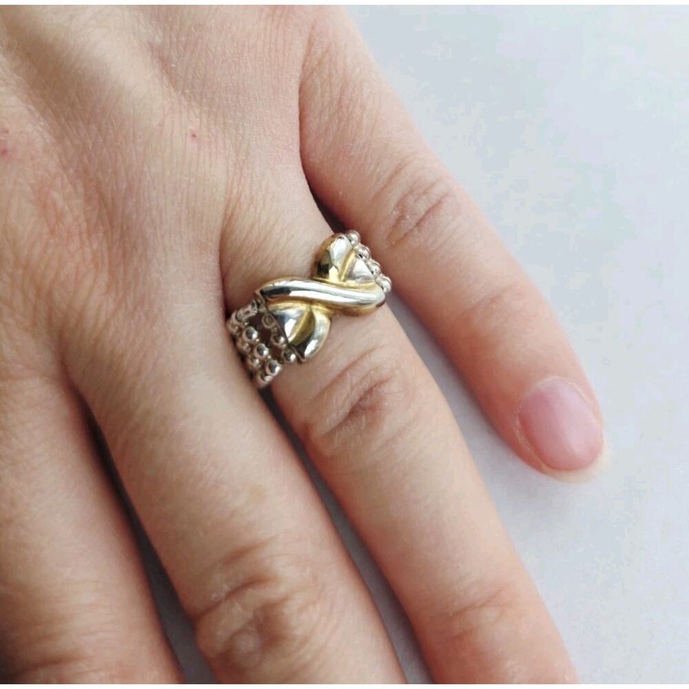 Sterling Silver 925 Two Tone Milor Italy Link Chain Bow Ring Signed Size 7